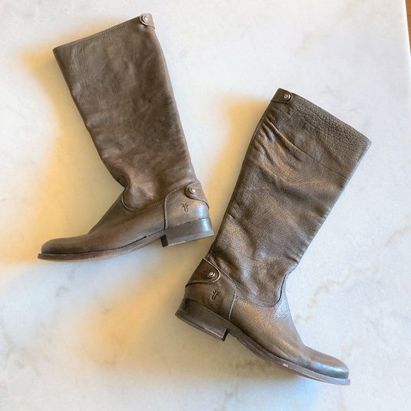 Frye Melissa tall leather boot with back zipper flat / low heel brown equestrian - Picture 4 of 14